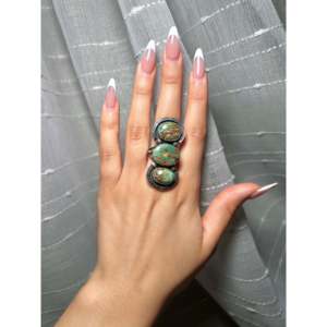 Bobby Johnson Royston Turquoise & Sterling <b>Silver</b> <b>Statement</b> <b>Ring</b> Size 7.75 Bezel Setting with Natural Stone for Everyday Wear - Product Image 5