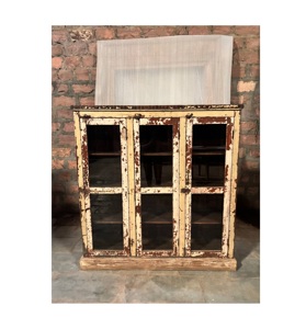 Armoire de cuisine en bois massif bleu élégante de taille moyenne, style moderne antique, luxe classique vintage - Product Image 1