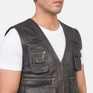 Gilet en cuir pour homme, prix d'usine, vêtement décontracté, gilet d'extérieur, fermeture éclair réglable, gilets en cuir uniques, gilet en cuir pour homme - Product Image 6