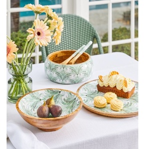 Frutero Moderno de Lujo Hecho a Mano, Tazón de Madera para Servir con Interior de Esmalte Floral, Tazón Decorativo para Ensaladas y Frutas, Grande y Ecológico - Product Image 3