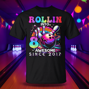 bowling party t shirt kids short sleeve crew neck <b>birthday</b> celebration graphic <b>top</b> - Product Image 3