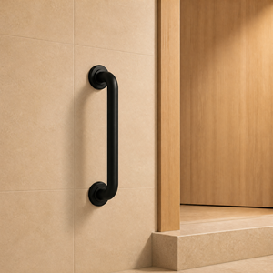 Barre d'appui noire mate de 16 pouces pour toilettes, poignée de sécurité compacte en acier inoxydable pour salle de bain et porte étroites - Product Image 5