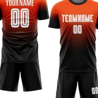 Seragam Sepak Bola Sublimasi Kustom Oranye Hitam & Set Celana Pendek Jersey Cepat Kering 100% Poliester Semua Musim Untuk Latihan Klub dan Pertandingan