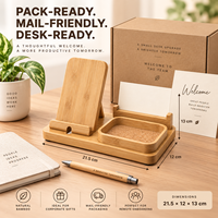 Stasiun Pengisian Daya Multi Perangkat Bamboo Family untuk Ponsel, Tablet, E-Reader, Organizer Bertingkat, Penyimpanan Kabel Tersembunyi, Organizer Kantor