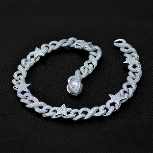 Cadena de eslabones cubanos de diamante moissanita de corte redondo, regalo de aniversario para hombres, joyería de moda con forma de estrella, Plata de Ley 925 - Product Image 1