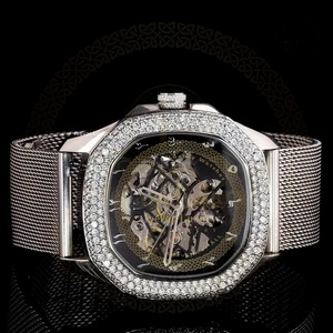 Montre à quartz pour homme avec bracelet en argent sterling 925 massif et diamants Moissanite – Montre de luxe classique et tendance, clarté VVS - Product Image 1