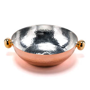 Bol à couscous minimaliste en cuivre avec poignées en laiton, doublé d'étain, cadeau d'affaires, plat de service, marque SMC, fabriqué au TN - Product Image 2