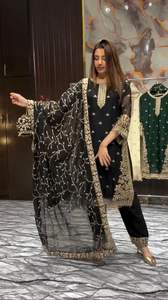 Traje Salwar de Tela Georgette de Diseño Moderno, Estilo Indio Pakistaní, Color Negro, Último Modelo Exclusivo para Mujer, Elegante, Nuevo, para Fiestas, Bodas, Uso Casual - Product Image 2