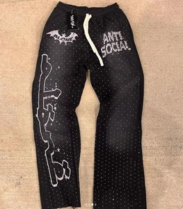 Pantalones de chándal de cintura con cordón de diamantes de imitación de peso pesado French Terry 100% algodón con estampado DTG personalizado - Product Image 4