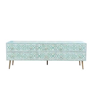 Faizacraft Mesa de consola con incrustaciones de hueso negro de alta calidad Mesa de almacenamiento lateral de pared con incrustaciones de hueso - Product Image 1