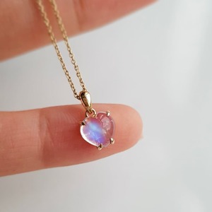 Dainty solitire Cabochon Blue Fire มูนสโตนจี้รูปหัวใจทองเหลืองชุบทองตั้งค่าสายเคเบิลสร้อยคอท้องฟ้า - Product Image 1