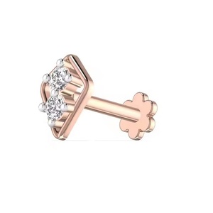 Women's Solid 14kt 18kt Yellow White Rose & Gold Fine Jewelry Two Stone Natural Diamond <b>Nose</b> Pin for Weddings & Gifts - Product Image 2