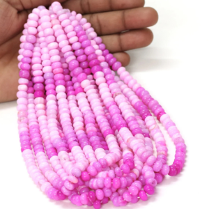 ลูกปัดโอปอลสีชมพูเข้มทรงรอนเดล AAA: งานฝีมือเครื่องประดับอัญมณีทำมือ - Product Image 4