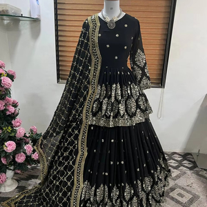 Tốt nhất cực chất lượng đẹp thiết kế thêu làm việc trên georgette vải <span class=keywords><strong>lehenga</strong></span> với đầu và dupatta đặt ở mức giá bán buôn - Product Image 1