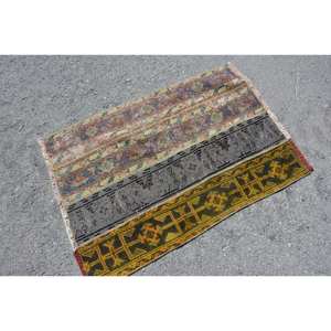 Alfombra Vintage Turca Kilim Beige 2,7X3,8 FT Patchwork Tejido Plano Lana con Respaldo de Látex para Decoraciones de Sala de Estar Adolescentes - Product Image 2
