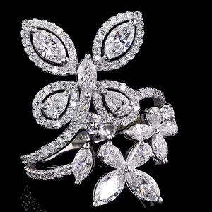 Bague de fiançailles et d'anniversaire pour femme en or massif 14 carats, avec 3 pierres, cœur, ovale, longue poire, marquise, diamant de laboratoire IGI - Product Image 4