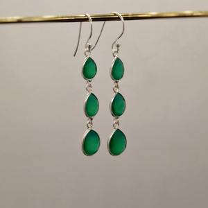 Pendientes colgantes de diseñador hechos a mano de Plata de Ley 925, forma de lágrima personalizada, piedras preciosas de ónix verde, Vintage regalos, compromisos - Product Image 4
