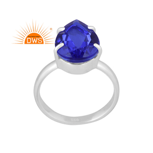 Hot Selling Fine Sterling <b>Silver</b> Doublet Tanzanite Quartz Gemstone <b>Statement</b> <b>Ring</b> Custom Jewelry Manufacturer - Product Image 1