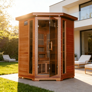 Sauna Infrarroja de Cedro para 3 Personas - Sauna de Bienestar y Desintoxicación Energéticamente Eficiente para Uso en Interiores/Exteriores - Product Image 1