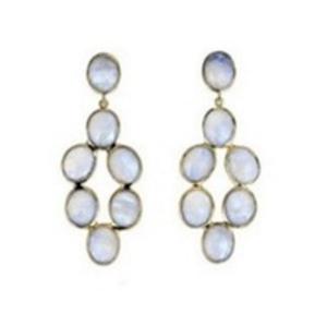 Pendientes de plata de ley 925 con forma ovalada, piedra lunar de arcoíris, novedad - Product Image 1