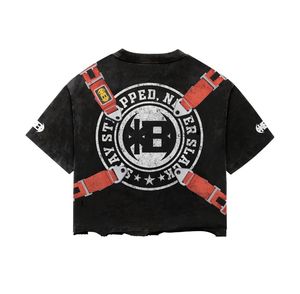 Streetwear vintage personnalisé sérigraphie surdimensionnée chemise graphique en coton boxy recadrée de détresse pour hommes - Product Image 6