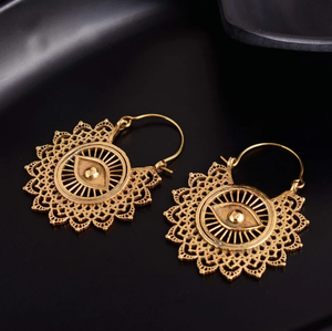 Pendientes de Aro Boho con Diseño Único de Ojo Turco, Pendientes Tribales de Latón para Mujer, Chapados en Oro de 18k, Joyería Colgante de Mandala, Venta al por Mayor/OEM/ODM - Product Image 6