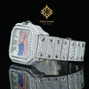 Montre automatique pour homme de qualité supérieure en acier inoxydable de 41 mm, vente en gros OEM, mouvement automatique, diamant moissanite de haute qualité, entièrement sertie de diamants - Product Image 6