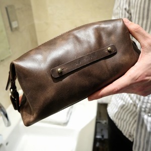 Good Quality Men's <b>Kits</b> Vintage Waterproof <b>Shaving</b> Bag Custom Logo Leather Handle Zipper Closure TYG-0063 - Product Image 5