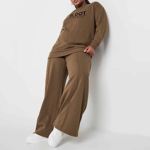 Conjunto de chándal de invierno transpirable de secado rápido de algodón 100% de calidad para mujer, chándal de cuello redondo con bloque de Color - Product Image 1