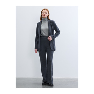 Chaqueta Blazer de Punto para Mujer, Mezcla de Algodón Antracita, con Mangas Largas - Product Image 4