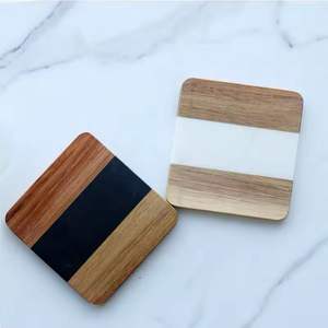 Marble <b>Combined</b> Wooden <b>Square</b> Coaster Set Marble Wood Coaster Wood Coaster Set - Product Image 3