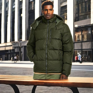 เสื้อแจ็คเก็ตฤดูหนาวผู้ชายคุณภาพสูงขายส่ง แบบใหม่ สไตล์ลำลอง บุผ้าฝ้าย มีฮู้ด กันลม ซิปปิด ผ้าแคนวาส สไตล์ไฮสตรีท - Product Image 2