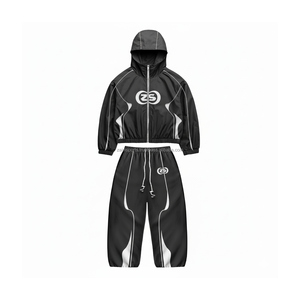 Combinaison coupe-vent légère 230GSM tissu en nylon imperméable noir blanc panneaux latéraux Logo personnalisé sérigraphie grande taille - Product Image 4