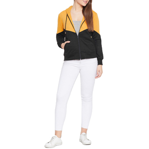 Women's Color Blocking Hooded Zipper Tracksuit <b>Jacket</b> Side Pockets Casual Winter Wear Full Sleeve Regular Fit 100% Cotton - Product Image 1