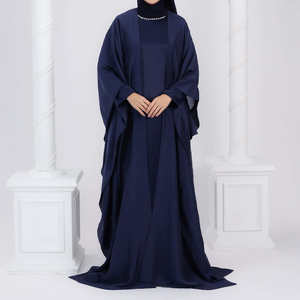 Factory Direct Women's <b>Plus</b> <b>Size</b> 2-Piece Set Solid Color Breathable Polyester Open Abayas Casual Style for Eid - Product Image 6