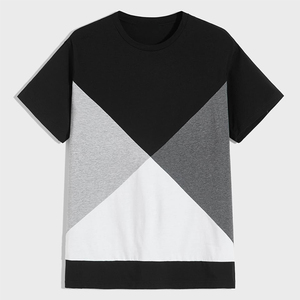 Camiseta personalizada de color de bloque para hombre, ropa de verano, material de algodón de cuello redondo de gran tamaño liso, camisetas de manga corta de secado rápido para hombre 2024 - Product Image 1