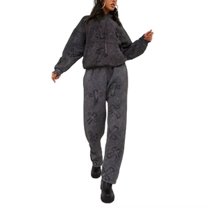 New Arrival Wholesale Custom Acid Wash Tracksuit 2 Piece <b>Hoodie</b> and Jogger Sets Jogging Suits for Women Custom Tracksuits - Product Image 1