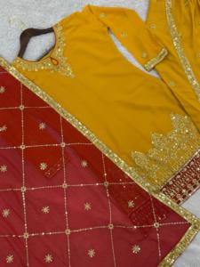 Traje DE BODA indio de trabajo bordado de seda de primera calidad al por mayor último nuevo estilo Kurti Dhoti Duppatta - Product Image 6