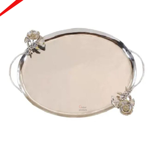 Plateau de service de forme ronde en cuivre avec deux poignées dorées les plus vendues - Product Image 4