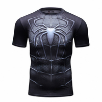 Camiseta Deportiva de Manga Corta con Estampado 3D Personalizado al por Mayor, Camiseta Transpirable de Compresión con Diseño de Spiderman para Hombre