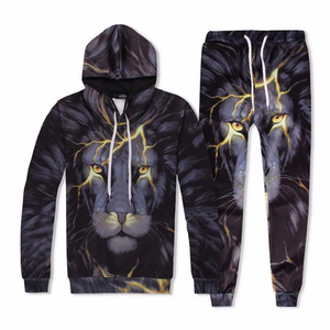 Ensemble de survêtement imprimé loup bleu, sweat-shirt à capuche et pantalon de jogging, ensemble décontracté 2 pièces, OEM personnalisé - Product Image 4