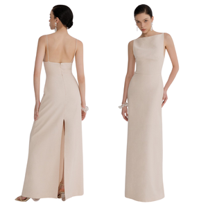 Vestidos largos elegantes sin mangas para mujer, vestido MARGOT con espalda abierta para verano, tela Jacquard de arena, ropa de mujer al por mayor - Product Image 1