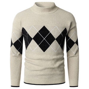 Pull en maille chenille dégradé, tendance mode masculine automne-hiver 2025, anti-rides, anti-rétrécissement, motif argyle - Product Image 2