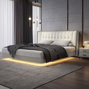 Italian Style King Size Leather <strong>Bed</strong> with Upholstered Headboard Light Luxury Minimalist Design for Master Bedroom or <strong>Guest</strong> Room - Product Image 2