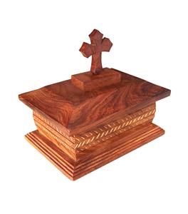 Belle boîte d'urne en bois pour cendres humaines adulte-Conception de coupe de boîte d'urne funéraire décorative avec croix sur grand (contient 190 Cu/in) - Product Image 5