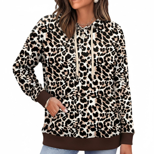 เสื้อฮู้ดดี้ผู้หญิงลายเสือดาว สไตล์สตรีท คุณภาพสูง ดีไซน์ล่าสุดประจำปี 2026 สีพื้น สำหรับฤดูหนาว - Product Image 1