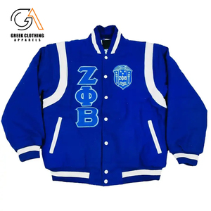 <b>Blue</b> Varsity Bomber Jacket Zeta Phi Beta with <b>White</b> <b>Stripes</b> Sorority Style Outerwear for Stylish Greek Life Apparel <b>and</b> Warmth - Product Image 5