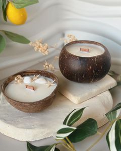 Velas de cáscara de coco ecológicas hechas a mano para decoración del hogar y regalo de Navidad acabado brillante 2025 - Product Image 1