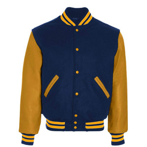 Veste universitaire bleu marine pour homme avec manches en cuir marron classique Letterman Baseball Bomber Jacket Casual College Outerwear - Product Image 3