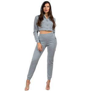 Embroidery Printing Custom Logo High Quality Winter Women Sweat Suit Hoodie <b>Jogger</b> Set Top Fleece Heavyweight <b>Cropped</b> Casual - Product Image 1